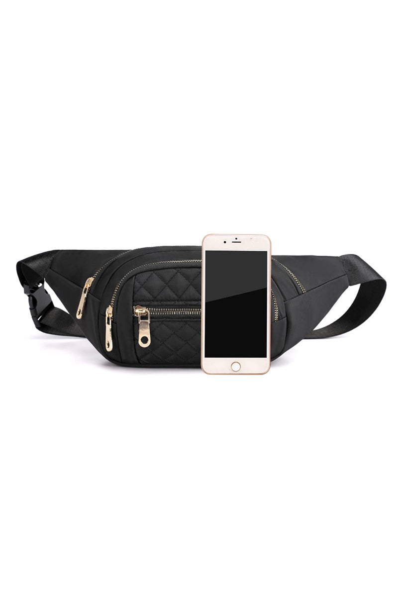 Quilted multi-pocket waist belt bag