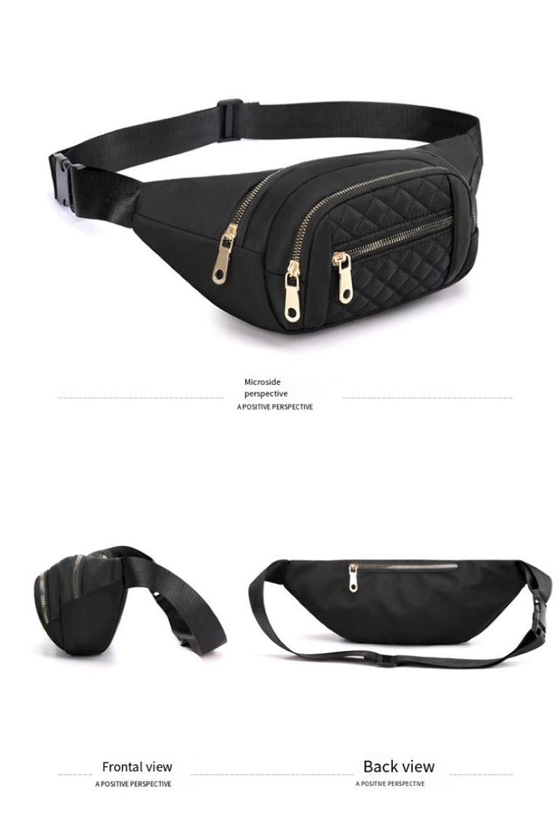 Quilted multi-pocket waist belt bag