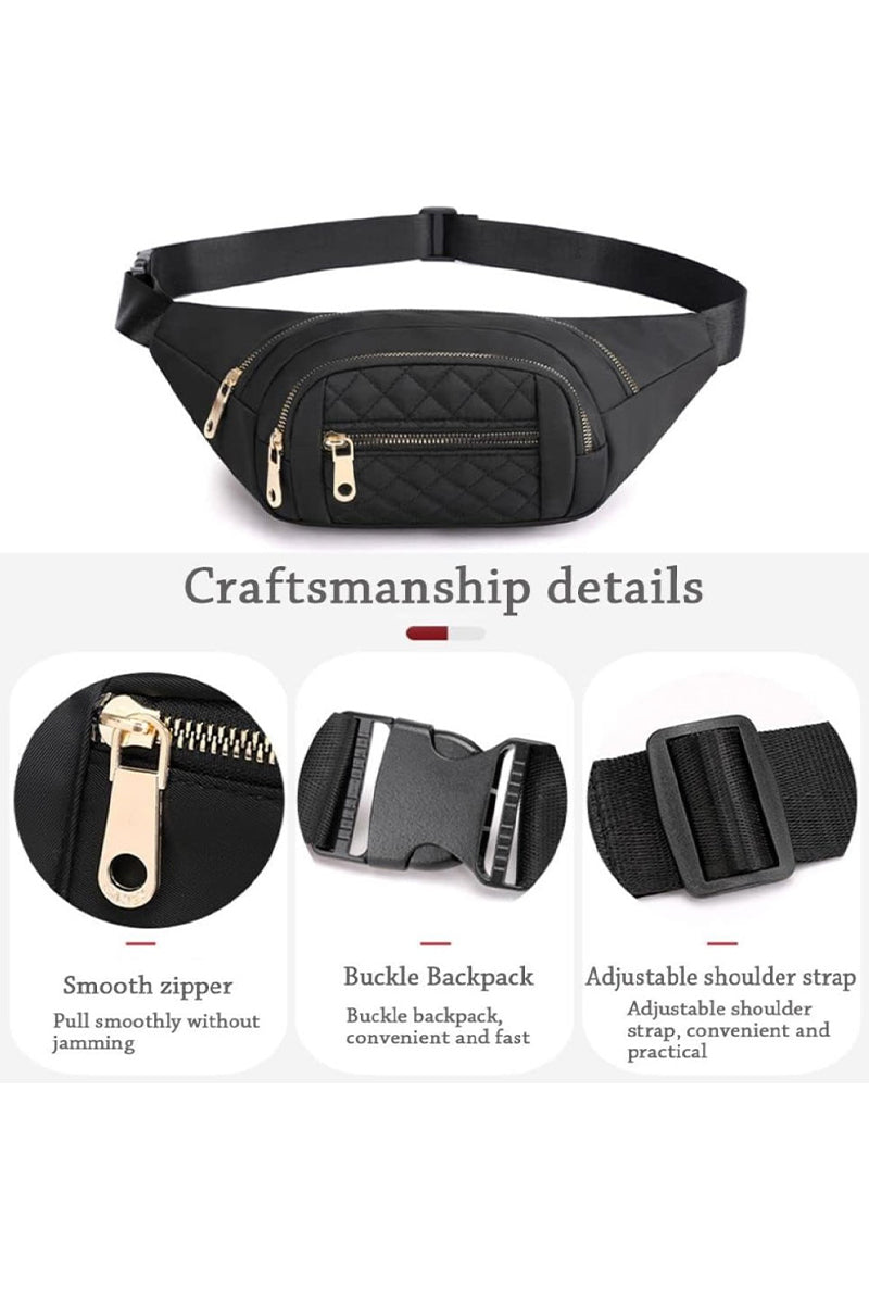 Quilted multi-pocket waist belt bag