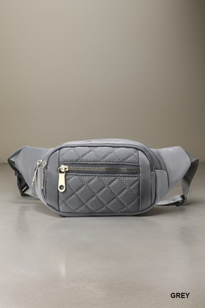 Quilted multi-pocket waist belt bag